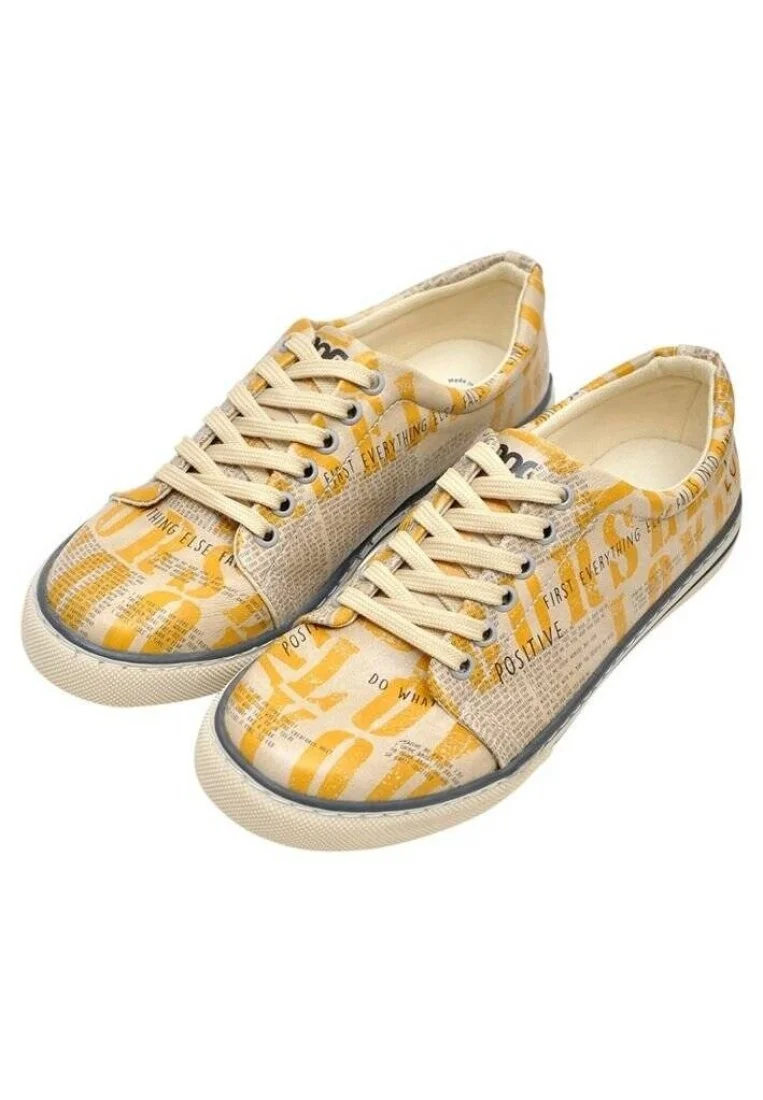 Kadın Vegan Deri Sarı Sneakers - Love Yourself Tasarım