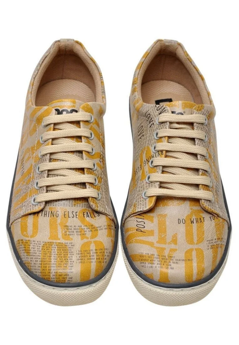 Kadın Vegan Deri Sarı Sneakers - Love Yourself Tasarım