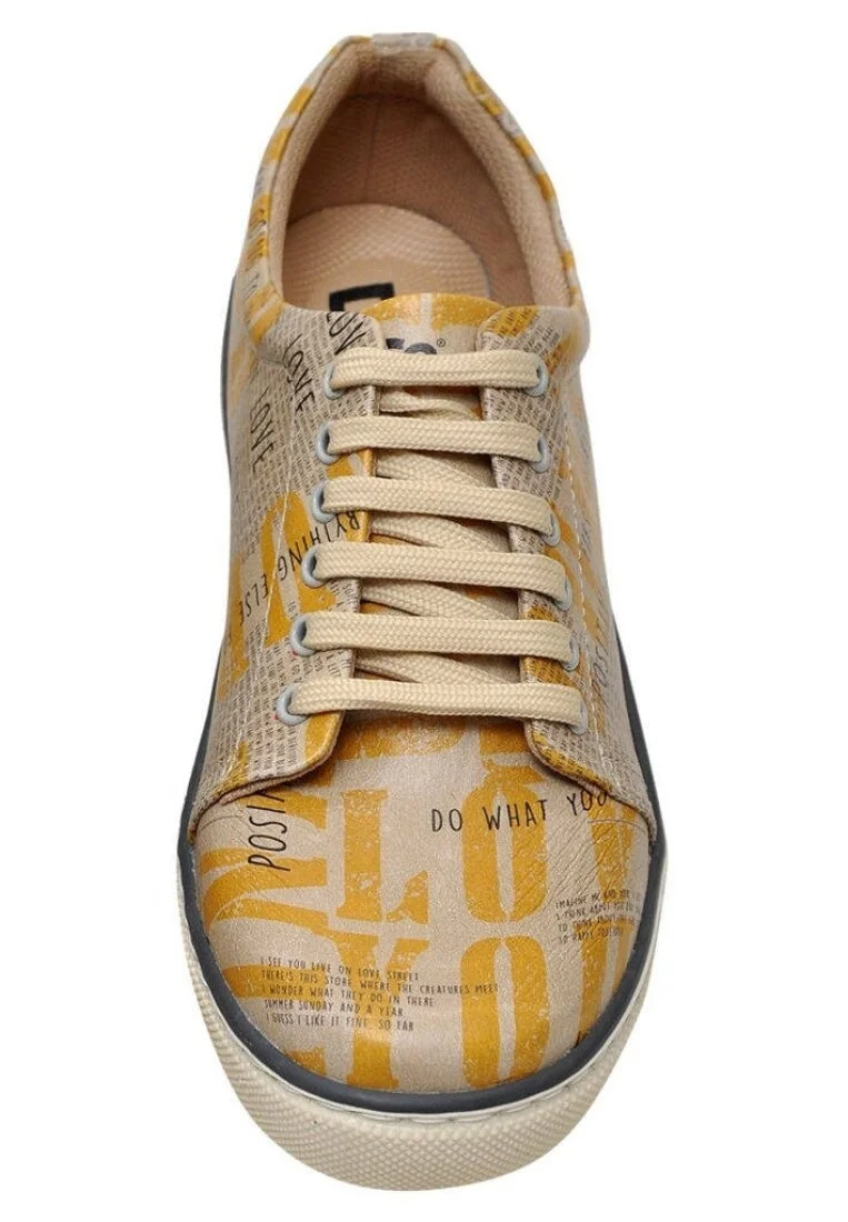 Kadın Vegan Deri Sarı Sneakers - Love Yourself Tasarım