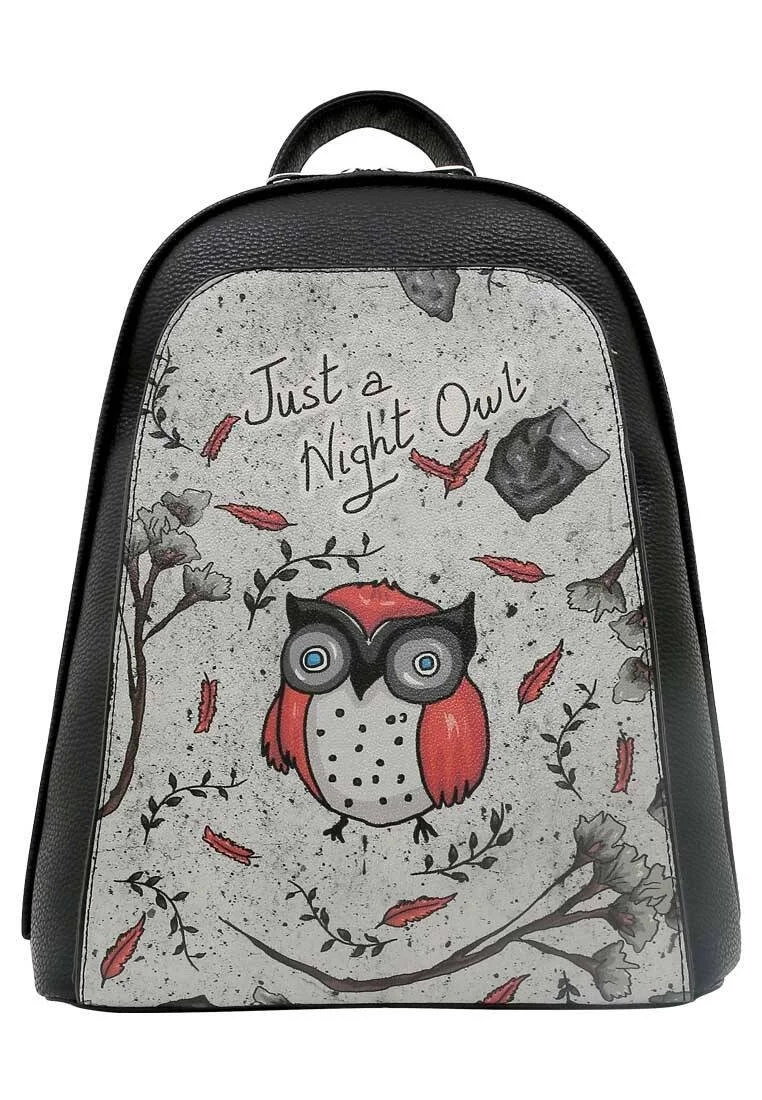 Kadın Vegan Deri Siyah Sırt Çantası - Night Owl Tasarım