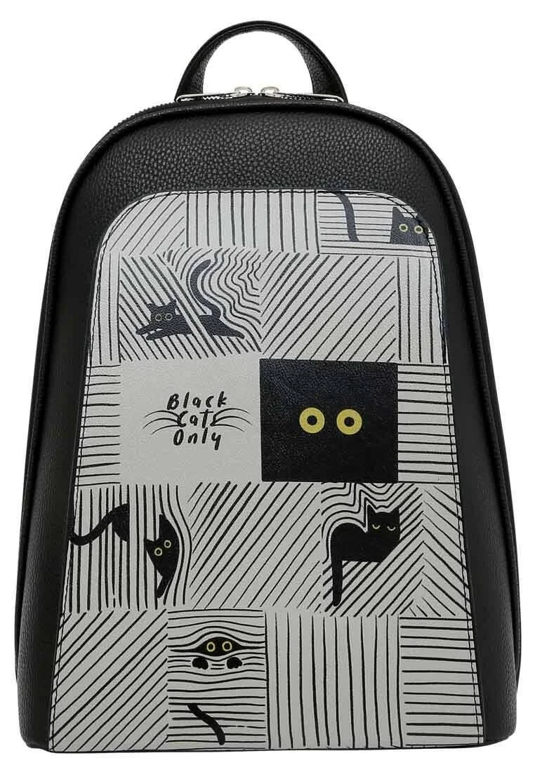 Kadın Vegan Deri Siyah Sırt Çantası - Black Cats Only Tasarım