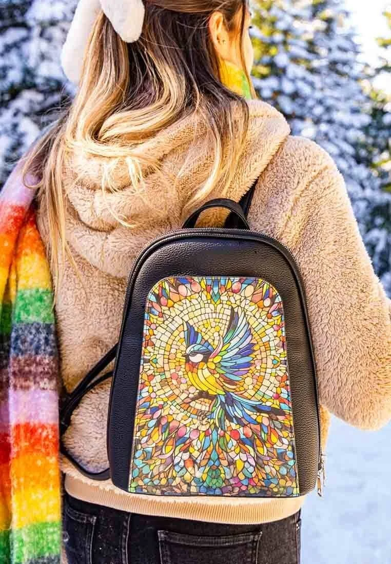 Kadın Vegan Deri Siyah Sırt Çantası - Mosaical Tasarım