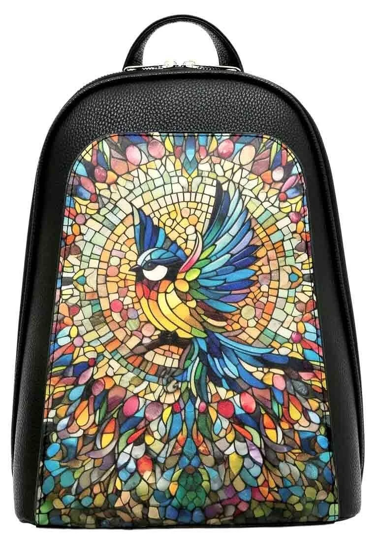 Kadın Vegan Deri Siyah Sırt Çantası - Mosaical Tasarım