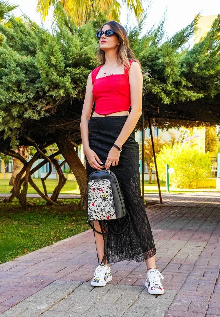 Kadın Vegan Deri Siyah Sırt Çantası - Icon Tasarım