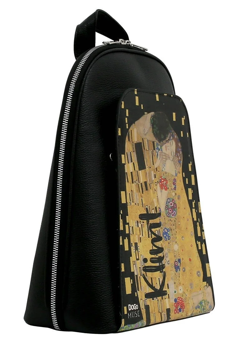 Kadın Vegan Deri Siyah Sırt Çantası - Gustav Klimt The Kiss Muse Tasarım