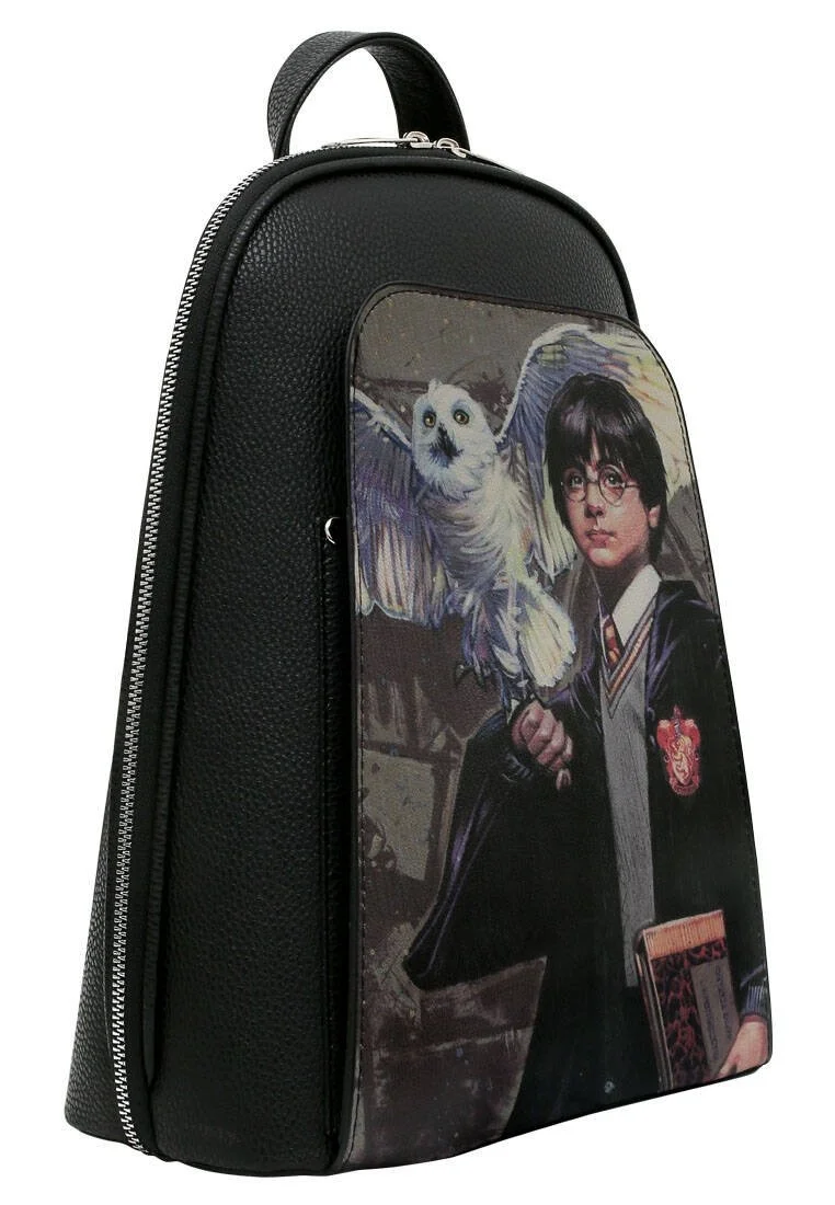 Kadın Vegan Deri Siyah Sırt Çantası - Warner Bros Harry And Hedwig Harry Potter Tasarım
