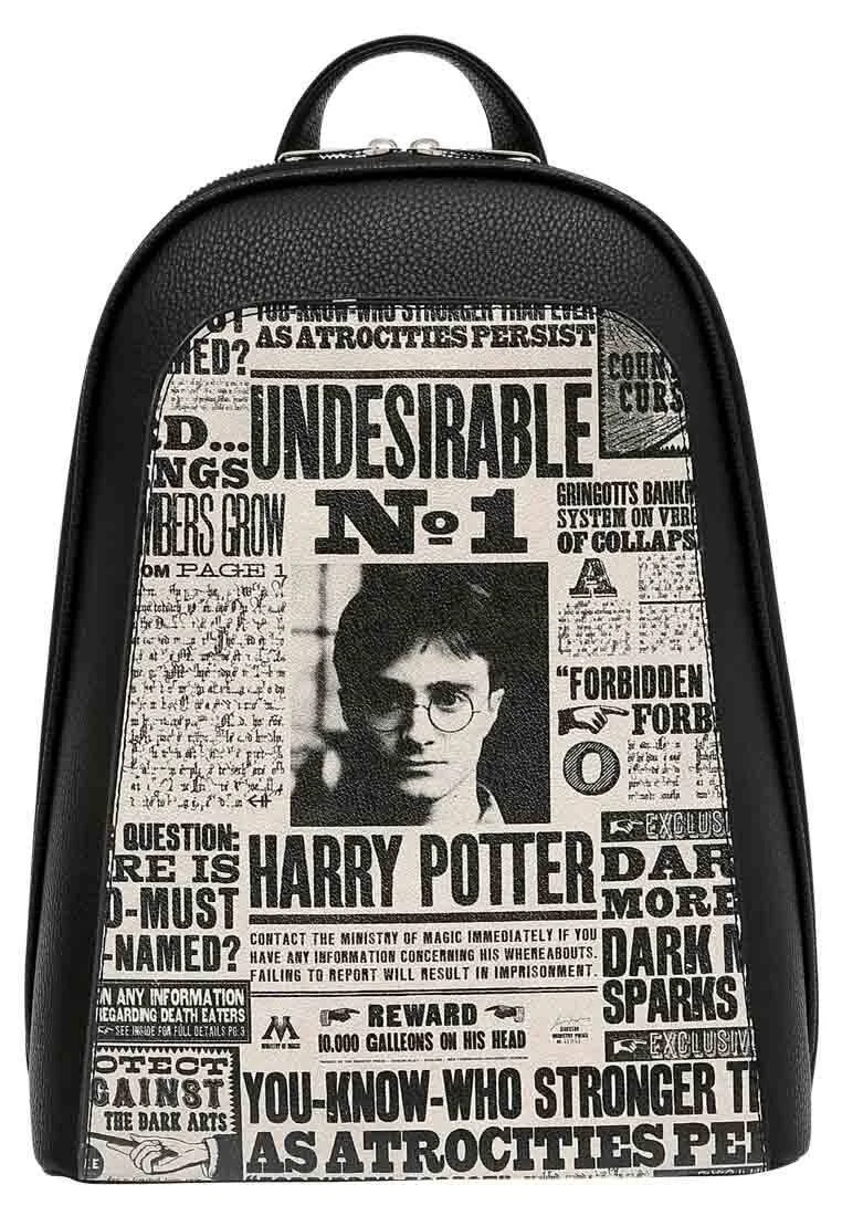 Kadın Vegan Deri Siyah Sırt Çantası - Warner Bros Daily Prophet Harry Potter Tasarım