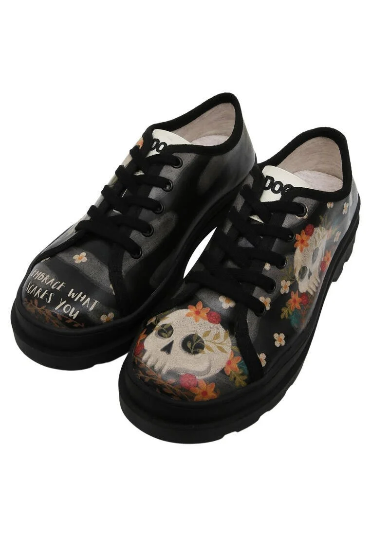 Kadın Vegan Deri Siyah Sneakers - Embrace What Scares You Tasarım