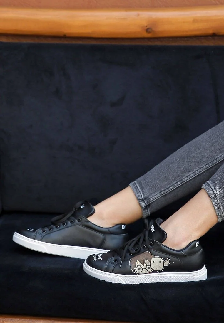 Kadın Vegan Deri Siyah Sneakers - Warner Bros Friends Till Eternity Harry Potter Tasarım