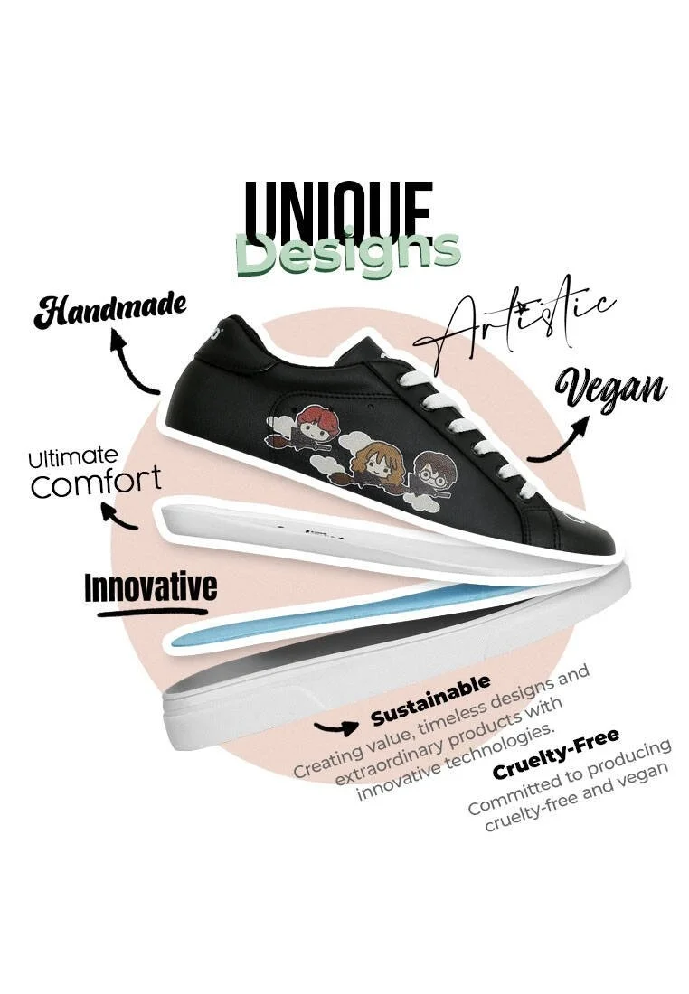 Kadın Vegan Deri Siyah Sneakers - Warner Bros Friends Till Eternity Harry Potter Tasarım