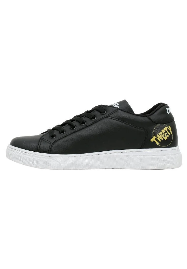 Kadın Vegan Deri Siyah Sneakers - Warner Bros Best of Tweety and Sylvester Tasarım