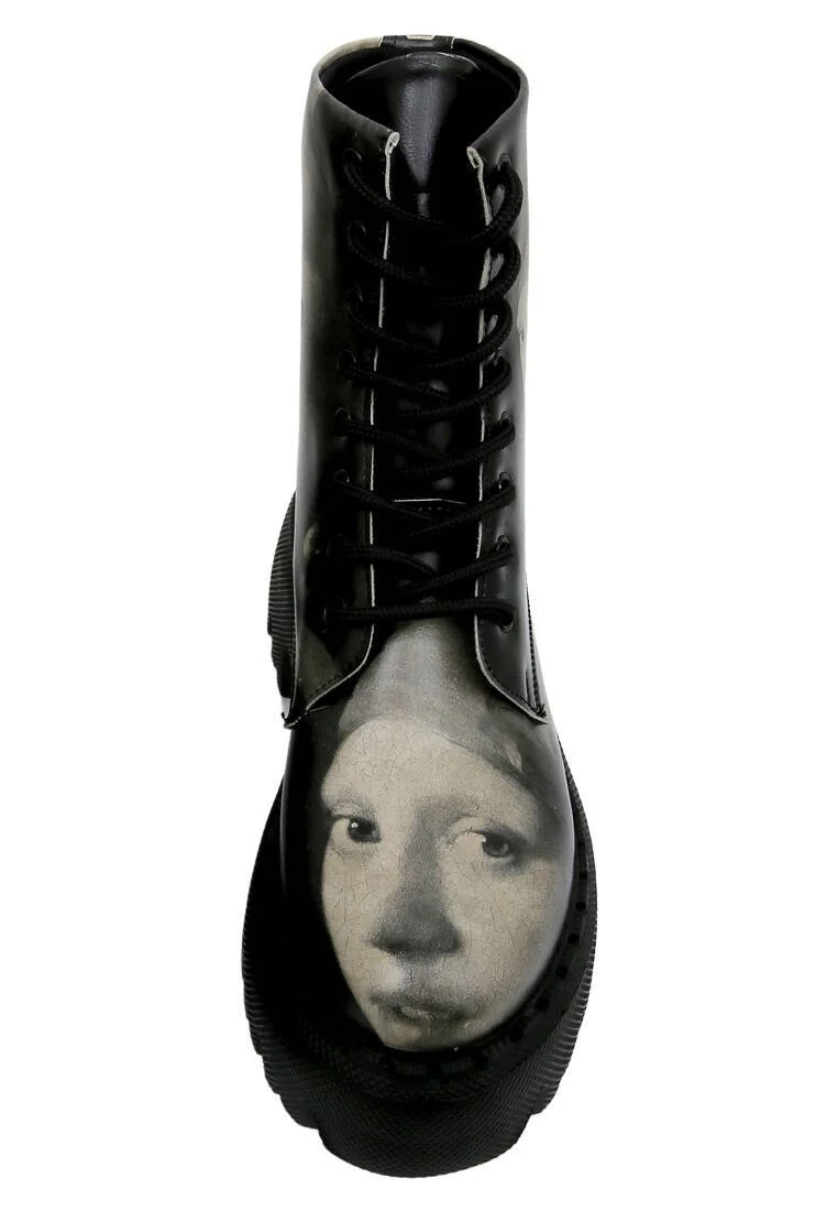Kadın Vegan Deri Siyah Uzun Bot - Girl With a Pearl Earring Tasarım