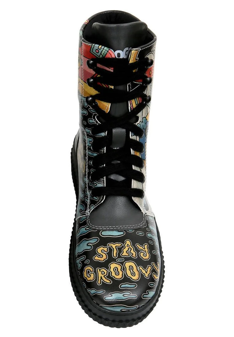 Kadın Vegan Deri Siyah Uzun Bot - Stay Groovy Tasarım
