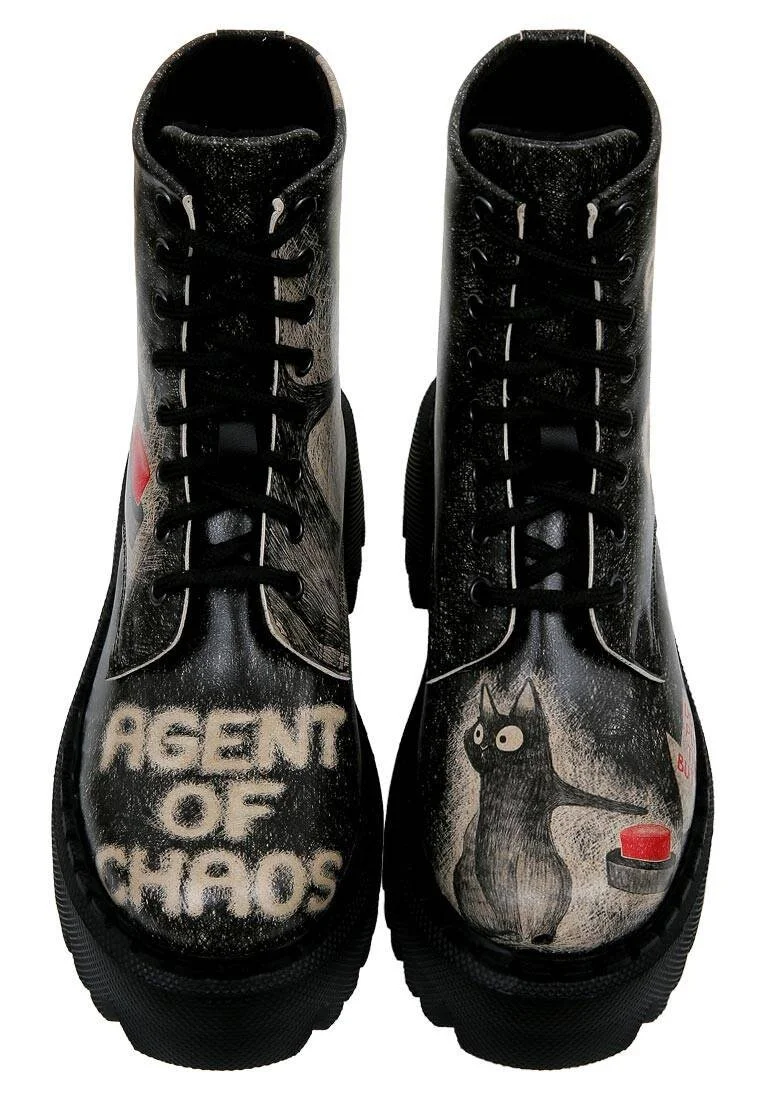 Kadın Vegan Deri Siyah Uzun Bot - Agent of Chaos Tasarım