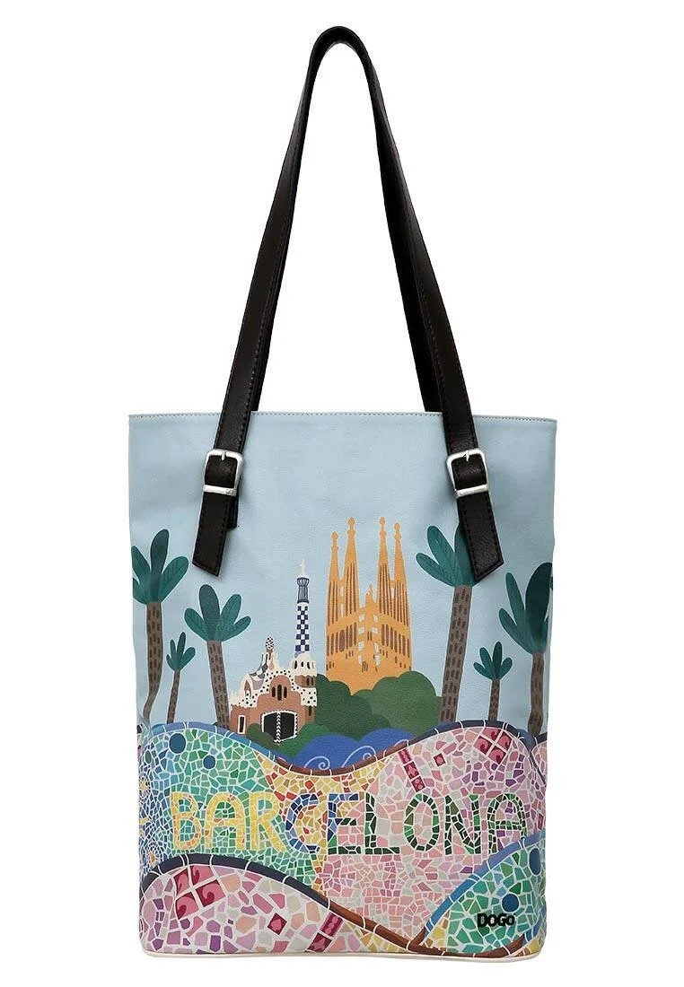 Kadın Vegan Deri Turkuaz Omuz Çantası - The Mosaics of Barcelona Tasarım