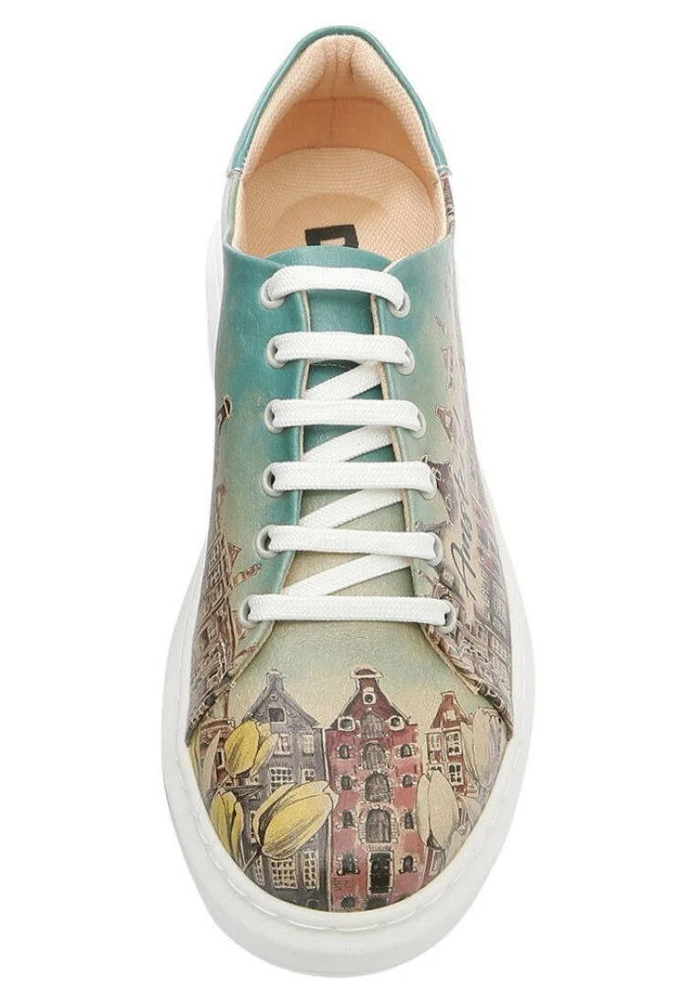 Kadın Vegan Deri Turkuaz Sneakers - Amsterdam Vibes Tasarım