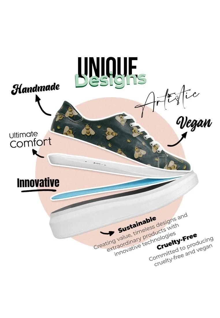 Kadın Vegan Deri Yeşil Günlük Sneakers - Queen Bee Tasarım