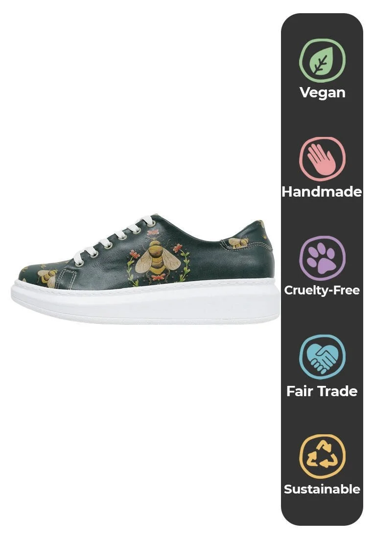 Kadın Vegan Deri Yeşil Günlük Sneakers - Queen Bee Tasarım