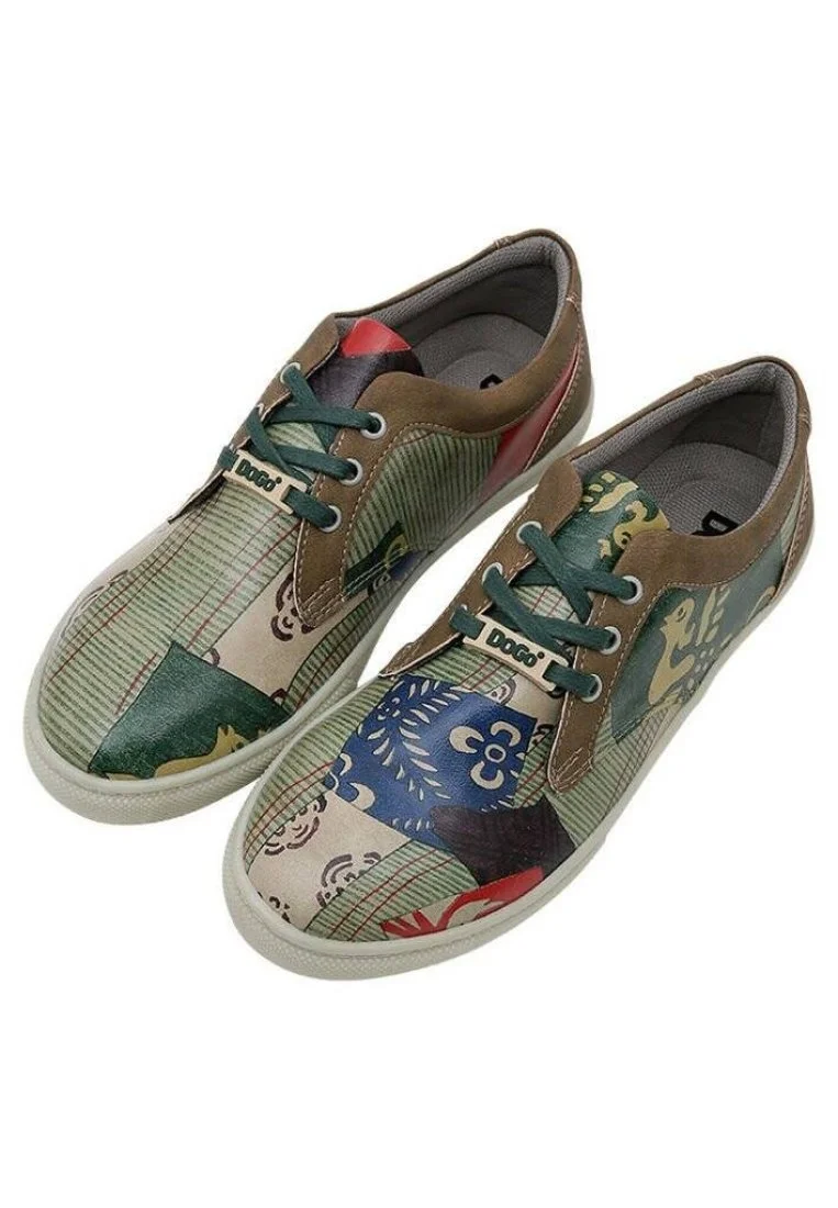 Kadın Vegan Deri Yeşil Sneakers - Patchwork Tasarım