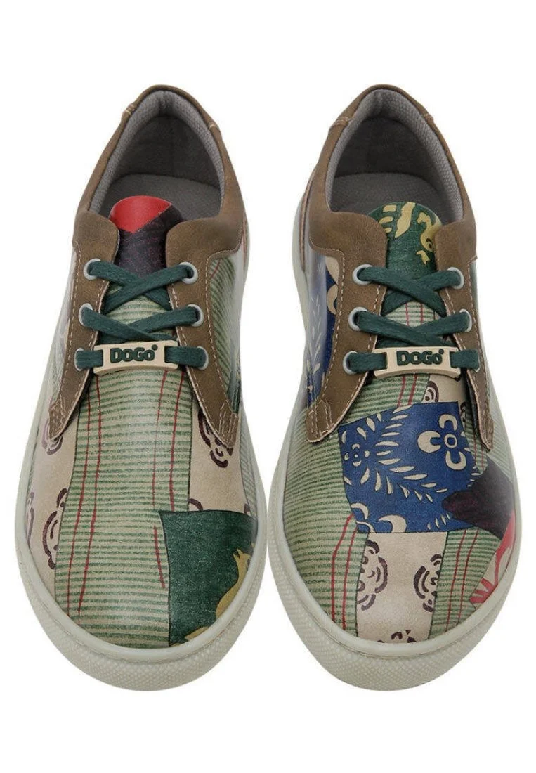 Kadın Vegan Deri Yeşil Sneakers - Patchwork Tasarım