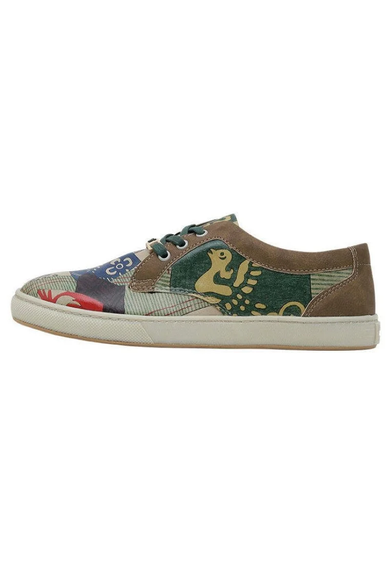 Kadın Vegan Deri Yeşil Sneakers - Patchwork Tasarım
