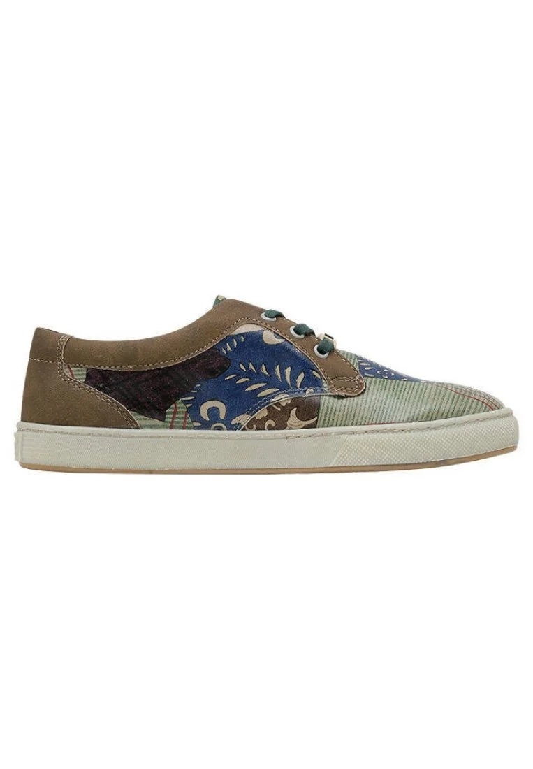 Kadın Vegan Deri Yeşil Sneakers - Patchwork Tasarım