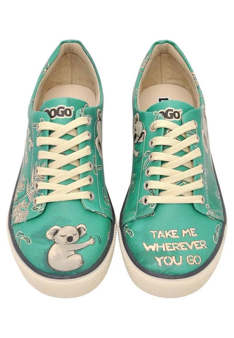 Kadın Vegan Deri Yeşil Sneakers - Koala Hug Tasarım