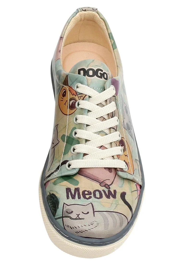 Kadın Vegan Deri Yeşil Sneakers - Cats of the World Tasarım
