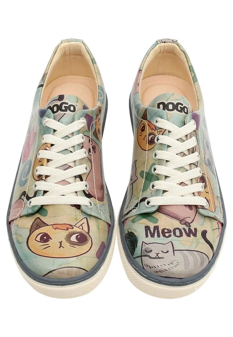 Kadın Vegan Deri Yeşil Sneakers - Cats of the World Tasarım