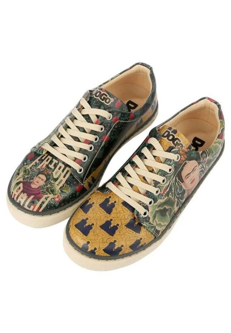 Kadın Vegan Deri Yeşil Sneakers - Frida’s World Frida KahloTasarım
