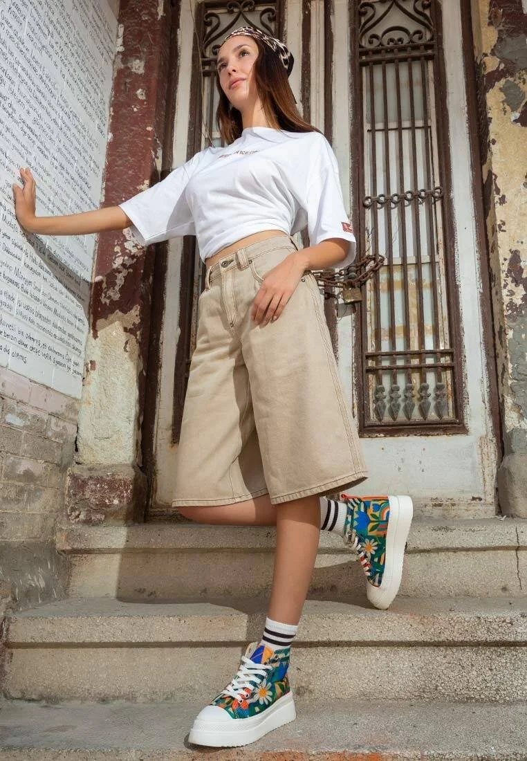 Kadın Vegan Çok Renkli Kalın Taban High Sneakers - Blossom Hug Tasarım