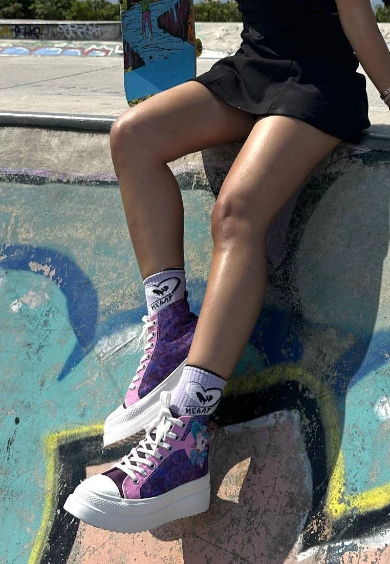 Kadın Vegan Çok Renkli Kalın Taban High Sneakers - Lady Fluff Tasarım