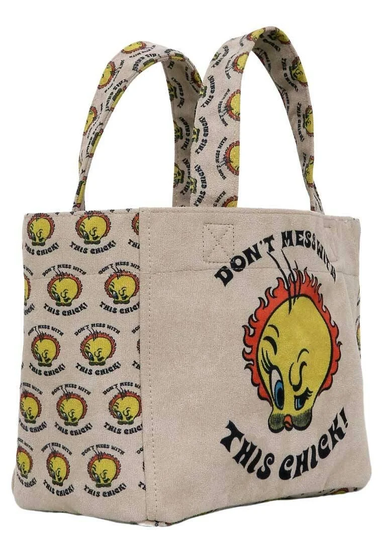 Kadın Vegan Krem Medium Tote Bag - Warner Bros Tweety, The Chick! Tasarım