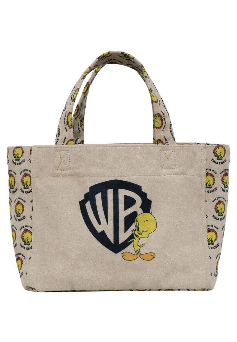 Kadın Vegan Krem Medium Tote Bag - Warner Bros Tweety, The Chick! Tasarım