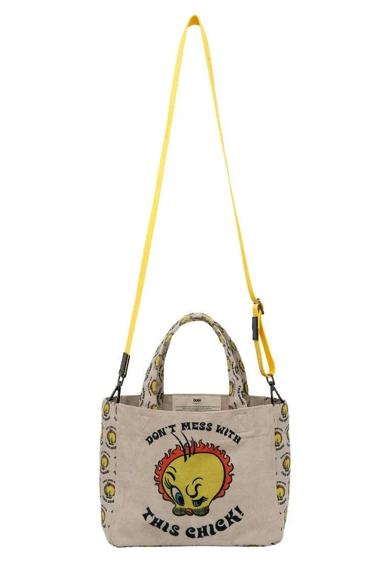Kadın Vegan Krem Medium Tote Bag - Warner Bros Tweety, The Chick! Tasarım