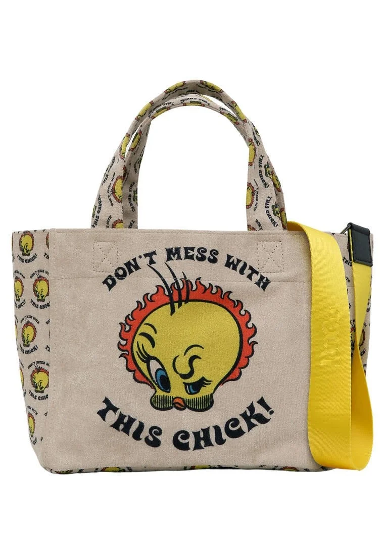 Kadın Vegan Krem Medium Tote Bag - Warner Bros Tweety, The Chick! Tasarım