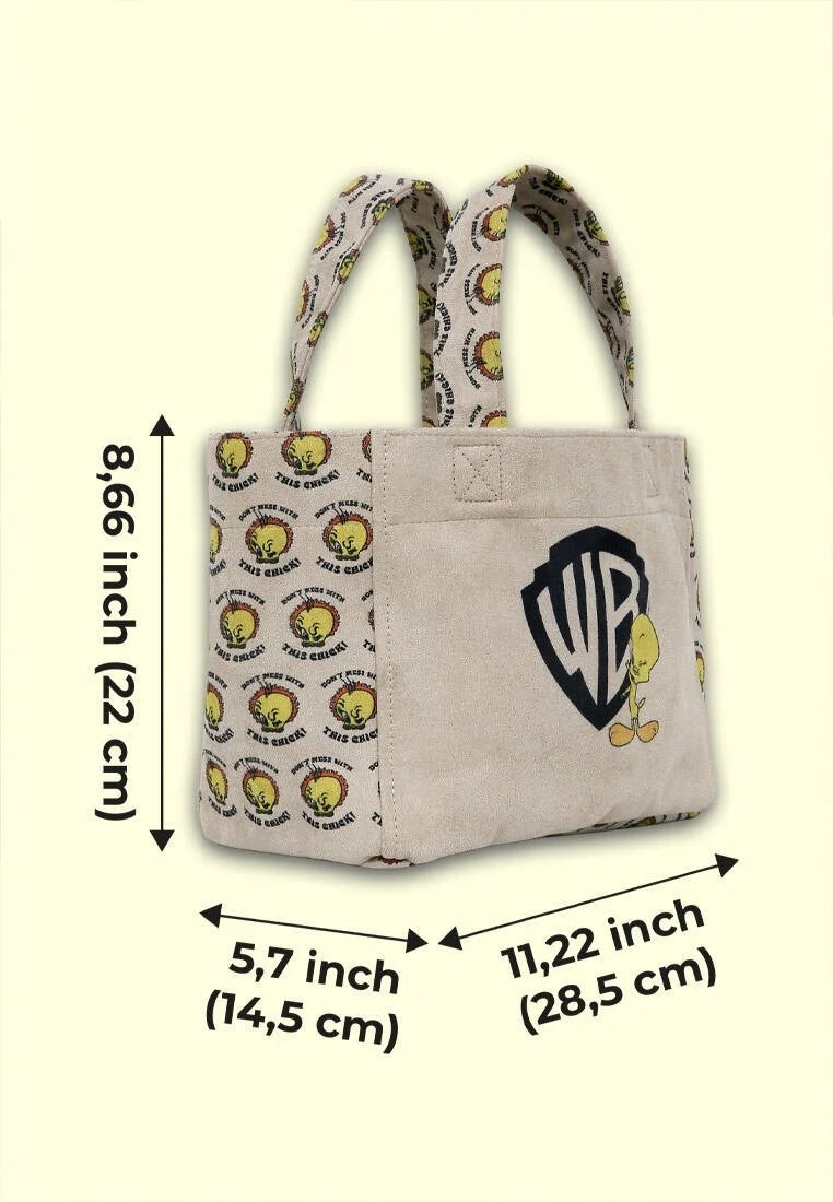 Kadın Vegan Krem Medium Tote Bag - Warner Bros Tweety, The Chick! Tasarım