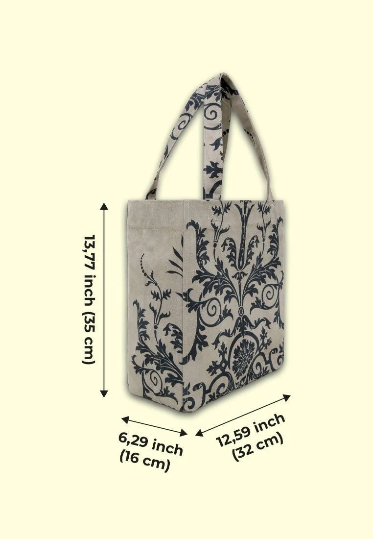 Kadın Vegan Krem Large Tote Bag - Renaissance Pattern Tasarım