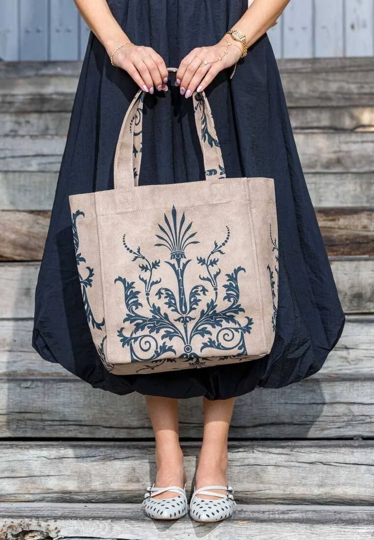 Kadın Vegan Krem Large Tote Bag - Renaissance Pattern Tasarım