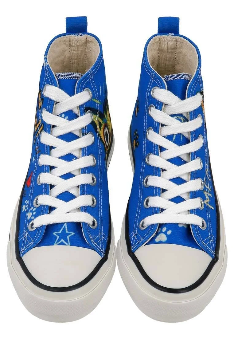 Kadın Vegan Mavi High Sneakers - Meow Attack Tasarım