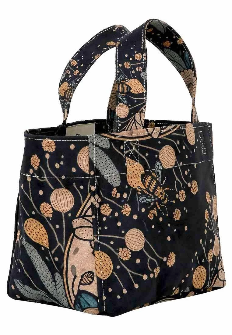 Kadın Vegan Deri Antrasit Medium Tote Bag - Bee with Flowers Tasarım