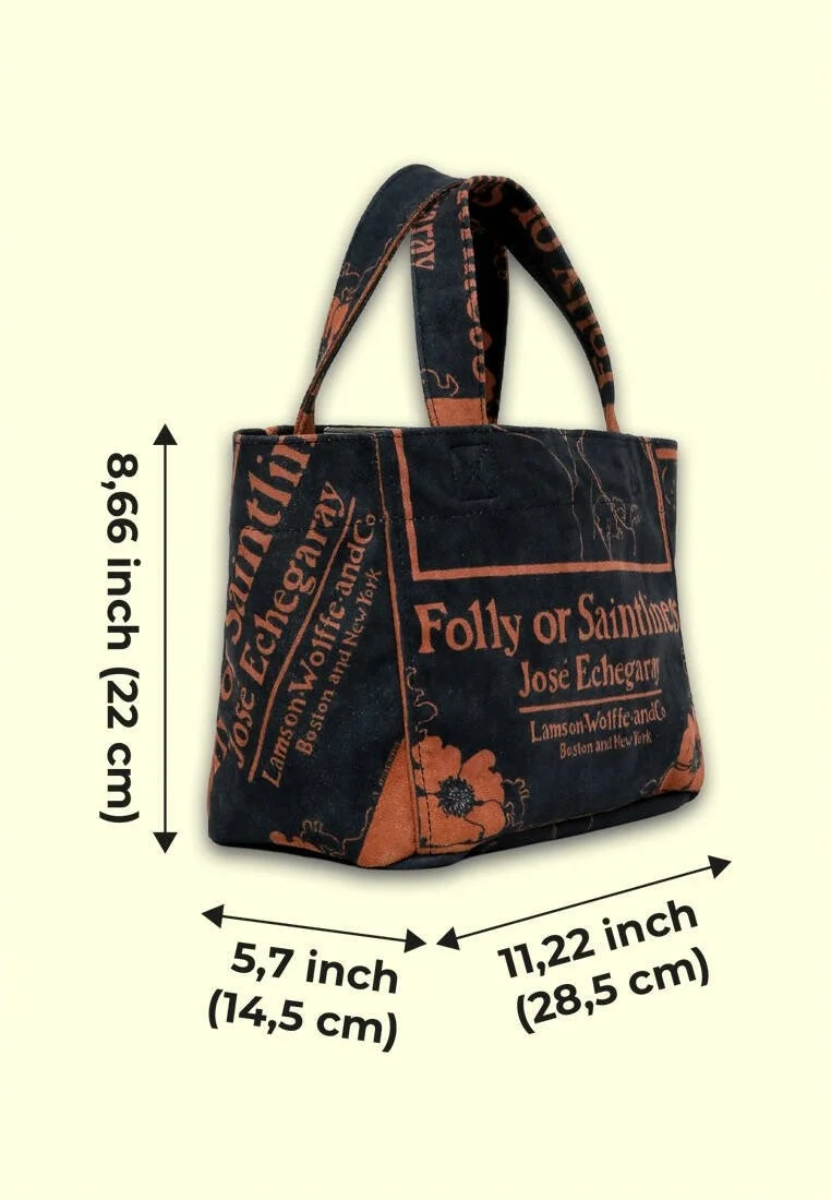 Kadın Vegan Siyah Medium Tote Bag - Folly or Saintliness Tasarım