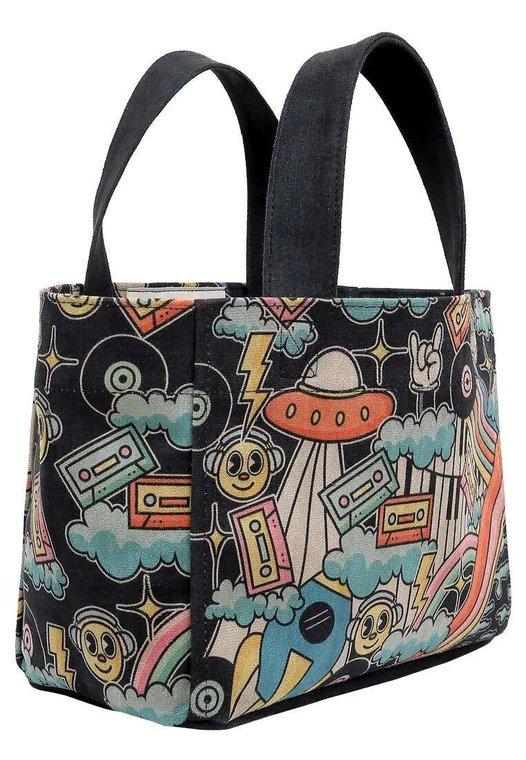 Kadın Vegan Siyah Medium Tote Bag - Stay Groovy Tasarım