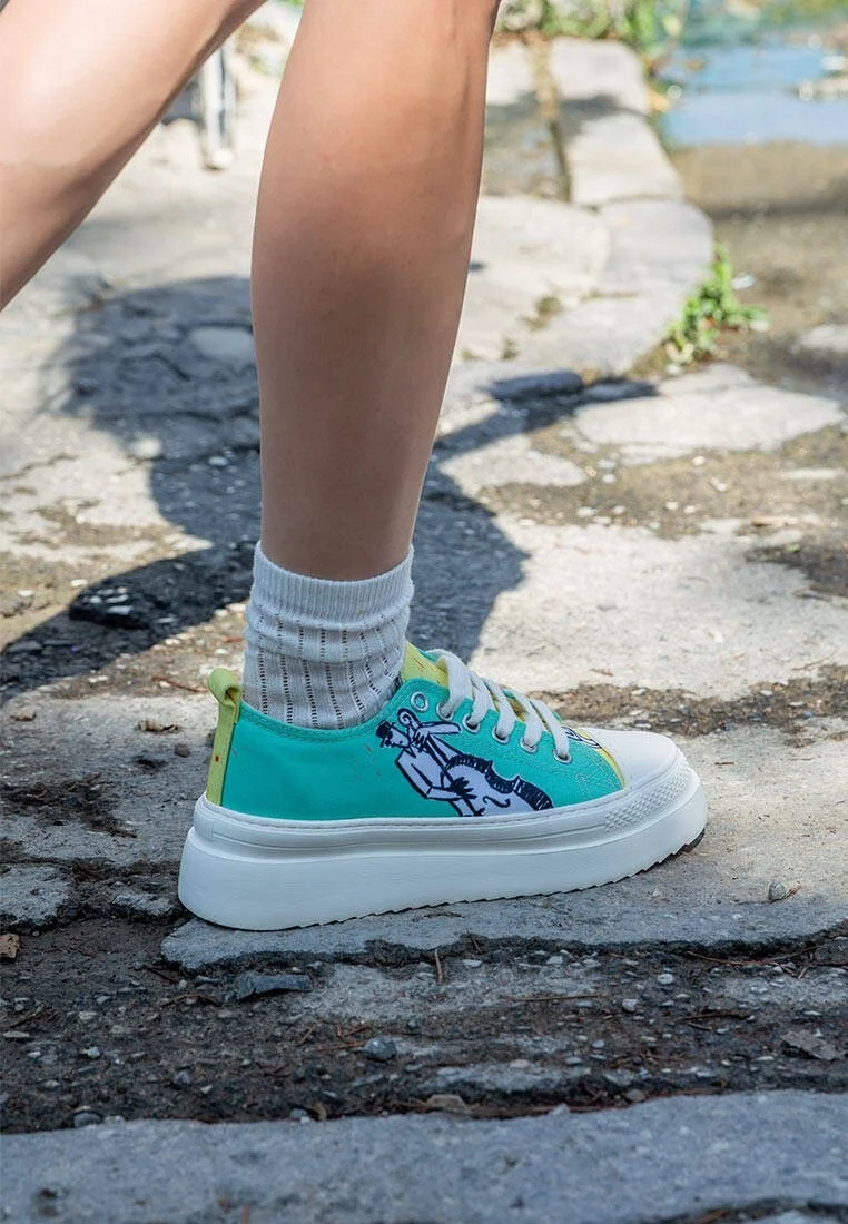 Kadın Vegan Yeşil Kalın Taban Sneakers - The Band Tasarım
