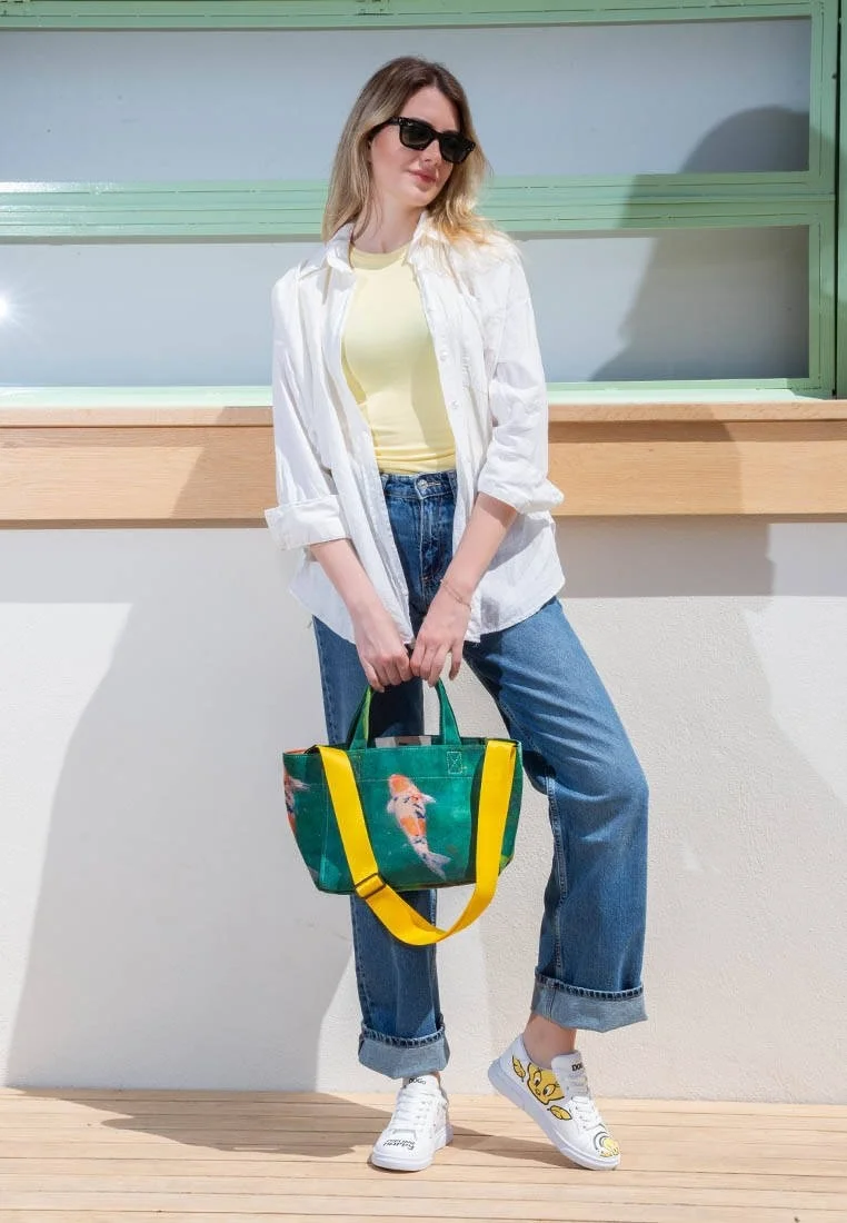 Kadın Vegan Yeşil Medium Tote Bag - Koi Tasarım