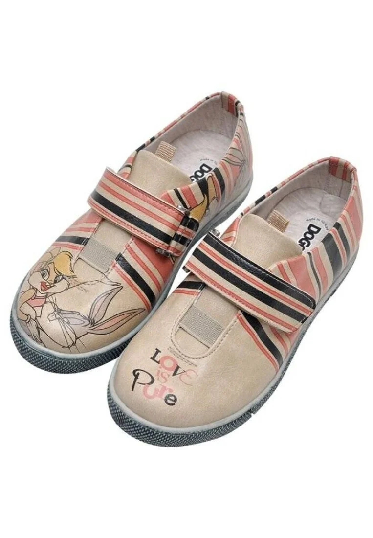 Kids Vegan Leather Beige Velcro Sneakers - Warner Bros Bugs Bunny Love is Pure Design