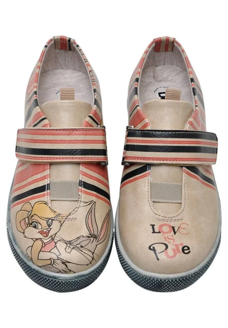 Kids Vegan Leather Beige Velcro Sneakers - Warner Bros Bugs Bunny Love is Pure Design