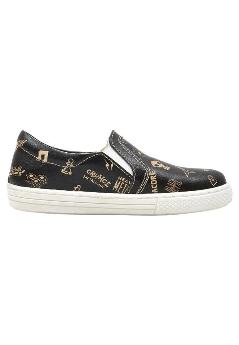 Kids Vegan Leather Black Slip On Sneakers - Born to be a Rockstar Design