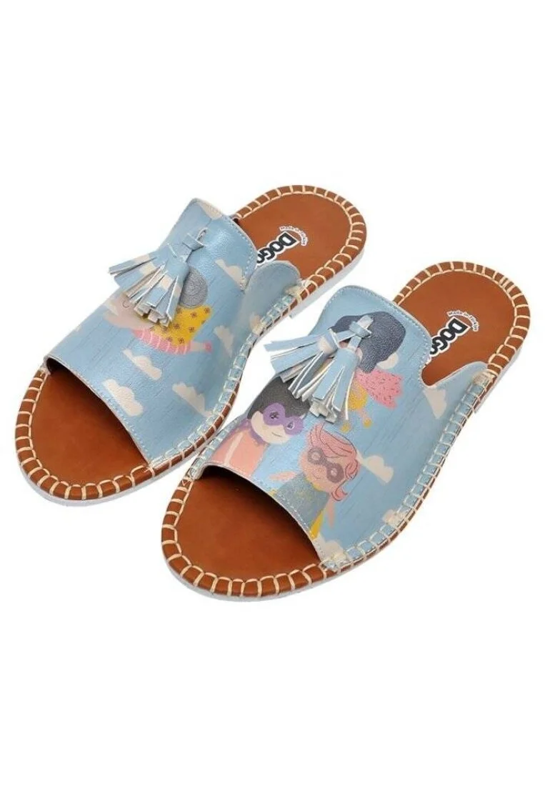 Kids Vegan Leather Blue Slippers - Superhero Girls Design