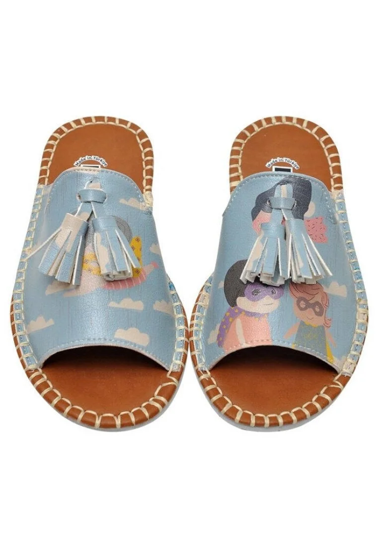 Kids Vegan Leather Blue Slippers - Superhero Girls Design